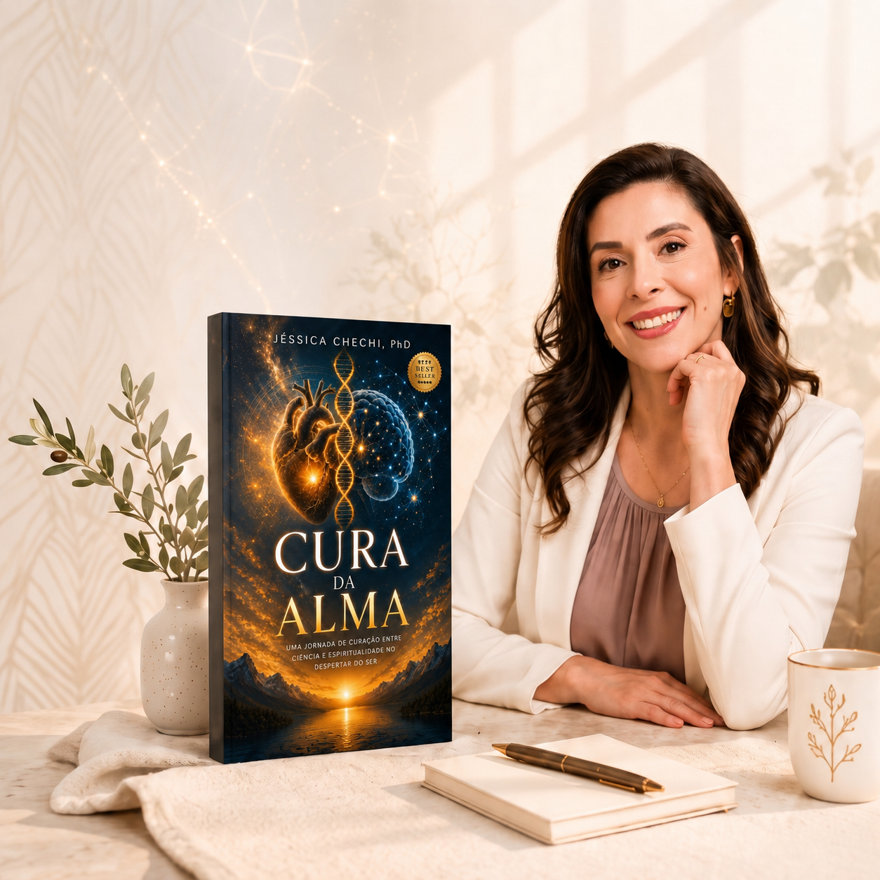 Dra. Jéssica Chechi ao lado do livro Cura da Alma